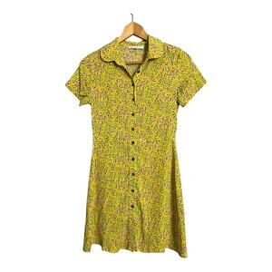 Olivaceous Yellow Shirt Dress Sundress Retro Vibe Small Abstract Mini